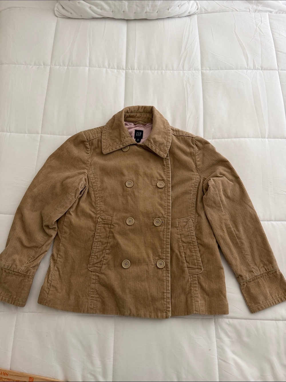 GAP Women's Tan Corduroy Double-Breasted Pea Coat